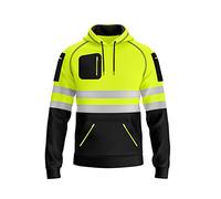 trending babz Mens Hi Viz Visibility Safety Reflective Tape Pullover Fleece Hoodie 3 Zipper Pockets Contrast Sweatshirt Work Wear Hoodie S-2XL