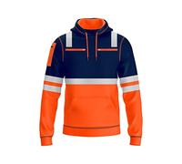 trending babz Mens Hi Viz Visibility Safety Reflective Tape Pullover Fleece Hoodie 3 Zipper Pockets Contrast Sweatshirt Work Wear Hoodie S-2XL