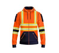 trending babz Mens Hi Viz Visibility Safety Reflective Tape Pullover Fleece Hoodie 3 Zipper Pockets Contrast Sweatshirt Work Wear Hoodie S-2XL