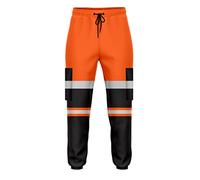 trending babz Mens High Visibility Hi Vis 2Tone Jogging Trousers Bottoms Reflective Tape Cuffed Workwear Joggers Orange Black