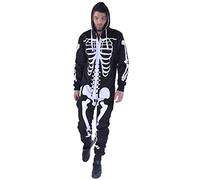 trending babz Mens Women Skeleton Print Unisex Onesie Zip Up All In One Hooded Jumpsuit S-2XL