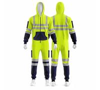trending babz Mens Zip Hi Vis Yellow Orange Navy Contrast Reflective Tape Panel Workwear Overall Dungarees Safety All in One Suit