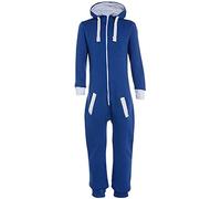 trending babz Mens Zip Up Plain Pocket Jumpsuit All in One Suit Drawstring Hooded Long Sleeves Warm Onesie Royal Blue
