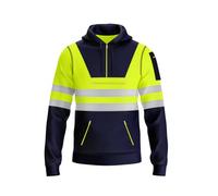trending babz New Mens Hi Vis Hoodie Safety Work Sweatshirt Reflective Tape High Viz Hoodie High Visibility Pullover Sweatshirt Top Multi Zipped Pockets S/2XL