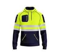 trending babz New Mens Hi Vis Hoodie Safety Work Sweatshirt Reflective Tape High Viz Hoodie High Visibility Pullover Sweatshirt Top Multi Zipped Pockets S/2XL