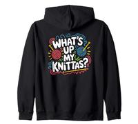 Trending Knitting Pun What's Up My Knittas Zip Hoodie
