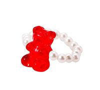 Trending Rings Pearl Wind Macaron Cold Ring Cute Bear Finger -selling Ring Resin Rings Mens Big Rings (F, One Size)