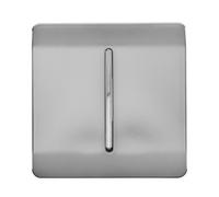 Trendi 1 Gang 3 Way Intermediate 240V Screwless Raised Front Plate Plastic Artistic Modern Glossy 10 Amp Chrome Rocker Single Electrical Wall Light Switch Brushed Steel - ART-SS9BS