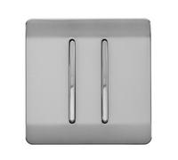 Trendi 2 Gang 2 Way 240V Screwless Raised Front Plate Plastic Artistic Modern Glossy 10 Amp Chrome Rocker Single Electrical Wall Light Switch Brushed Steel - ART-SS4BS