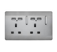 Trendi Switch 2 Gang 4 Port USB 2100mA Plug Socket in Brushed Steel
