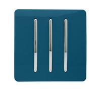 Trendi 3 Gang 2 way 240V Screwless Raised Front Plate Plastic Artistic Modern Glossy 10 Amp Chrome Rocker Triple Electrical Wall Light Switch Midnight Blue - ART-SS6MD