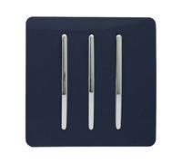 Trendi 3 Gang 2 way 240V Screwless Raised Front Plate Plastic Artistic Modern Glossy 10 Amp Chrome Rocker Triple Electrical Wall Light Switch Navy Blue - ART-SS6NV