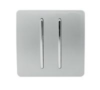 Trendi 2 Gang 2 Way 240V Screwless Raised Front Plate Plastic Artistic Modern Glossy 10 Amp Chrome Rocker Single Electrical Wall Light Switch Platinum Silver - ART-SS4SI