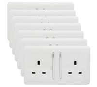 Trendiswitch Trendi 2 Gang Artistic Modern Glossy 13 Amp Switched Plug Socket Ice White (7 Pack)