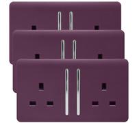 Trendi 2 Gang Artistic Modern Glossy 13 Amp Switched Plug Socket Plum (3 Pack)
