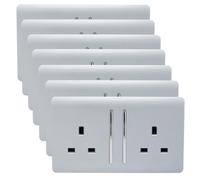 Trendiswitch Trendi 2 Gang Artistic Modern Glossy 13 Amp Switched Plug Socket Silver (7 Pack)