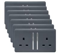 Trendiswitch Trendi 2 Gang Artistic Modern Glossy 13 Amp Switched Plug Socket Warm Grey (7 Pack)