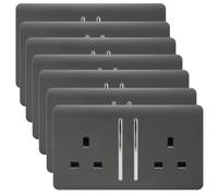 Trendiswitch Trendi 2 Gang Artistic Modern Glossy 13 Amp Switched Tactile Plug Socket Charcoal (7 Pack)