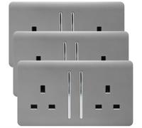 Trendi Switch 2 Gang Artistic Modern Glossy 13 Amp Switched Plug Socket Light Grey (3 Pack), ART-SKT213L**-P3
