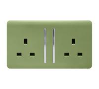Trendiswitch Trendi 2 Gang Artistic Modern Glossy 13 Amp Switched Tactile Plug Socket Moss Green