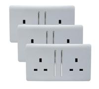 Trendi 2 Gang Artistic Modern Glossy 13 Amp Switched Tactile Plug Socket Silver (3 Pack)