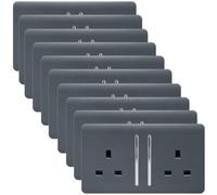 Trendiswitch Trendi 2 Gang Artistic Modern Glossy 13 Amp Switched Tactile Plug Socket Warm Grey (10 Pack)