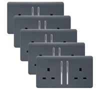 Trendi 2 Gang Artistic Modern Glossy 13 Amp Switched Tactile Plug Socket Warm Grey (5 Pack)