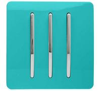 Trendi 3 Gang 2 way 240V Screwless Raised Front Plate Plastic Artistic Modern Glossy 10 Amp Chrome Rocker Triple Electrical Wall Light Switch Bright Teal - ART-SS6BT