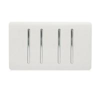 Trendi 4 Gang 2 way 240V Screwless Raised Front Twin Plate Plastic Artistic Modern Glossy 10 Amp Chrome Rocker Quad Electrical Wall Light Switch Ice White - ART-SS44WH