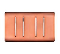 Trendi 4 Gang 2 Way 240V Screwless Raised Front Twin Plate Plastic Artistic Modern Glossy 10 Amp Chrome Rocker Quad Electrical Wall Light Switch Copper - ART-SS44CPR