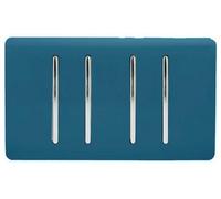 Trendi 4 Gang 2 way 240V Screwless Raised Front Twin Plate Plastic Artistic Modern Glossy 10 Amp Chrome Rocker Quad Electrical Wall Light Switch Midnight Blue - ART-SS44MD