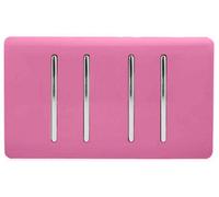 Trendi 4 Gang 2 way 240V Screwless Raised Front Twin Plate Plastic Artistic Modern Glossy 10 Amp Chrome Rocker Quad Electrical Wall Light Switch Candy Pink - ART-SS44PK