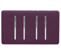 Trendi 4 Gang 2 way 240V Screwless Raised Front Twin Plate Plastic Artistic Modern Glossy 10 Amp Chrome Rocker Quad Electrical Wall Light Switch Plum Purple - ART-SS44PL