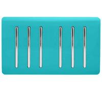 Trendiswitch Trendi Artistic Modern Glossy 6 Gang 2 Way Rocker Double Plate Tactile Light Switch Bright Teal