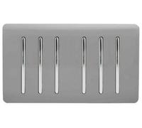 Trendiswitch Trendi Artistic Modern Glossy 6 Gang 2 Way Rocker Double Plate Tactile Light Switch Light Grey