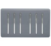 Trendi 6 Gang 2 way 240V Screwless Raised Front Twin Plate Plastic Artistic Modern Glossy 10 Amp Chrome Rocker Electrical Wall Light Switch Warm Grey - ART-SS66WG