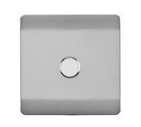 Trendiswitch Trendi Switch 1 Gang 1 Or 2 Way 150W Rotary Led Dimmer Light Switch In Brushed Steel