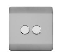 Trendiswitch Trendi Switch 2 Gang 1 Or 2 Way 150W Rotary Led Dimmer Light Switch In Brushed Steel