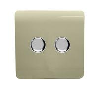 Trendiswitch Trendi Switch 2 Gang 1 Or 2 Way 150W Rotary Led Dimmer Light Switch In Champagne Gold