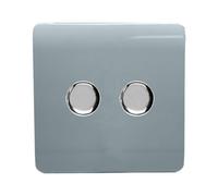 Trendiswitch Trendi Switch 2 Gang 1 Or 2 Way 150W Rotary Led Dimmer Light Switch In Cool Grey
