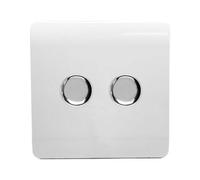 Trendiswitch Trendi Switch 2 Gang 1 Or 2 Way 150W Rotary Led Dimmer Light Switch In Ice White