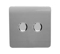 Trendi Artistic Modern Glossy Tactile 2 Gang 2 Way 120w LED Dimmer Switch Light Grey