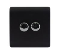 Trendiswitch Trendi Switch 2 Gang 1 Or 2 Way 150W Rotary Led Dimmer Light Switch In Matt Black