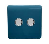 Trendi Artistic Modern Glossy Tactile 2 Gang 2 Way 120w LED Dimmer Switch Midnight Blue