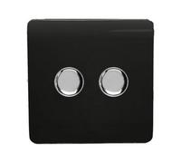 Trendiswitch Trendi Switch 2 Gang 1 Or 2 Way 150W Rotary Led Dimmer Light Switch In Piano Black