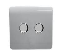 Trendiswitch Trendi Switch 2 Gang 1 Or 2 Way 150W Rotary Led Dimmer Light Switch In Platinum Silver