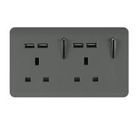 Trendi Switch 2 Gang 4 Port USB 2100mA Plug Socket in Charcoal Grey