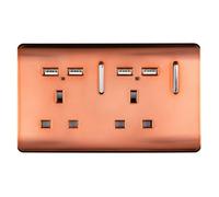 Trendi 2 Gang Artistic Modern Glossy 13 Amp 4 x 2.1mA USB Switched Tactile Plug Socket Copper