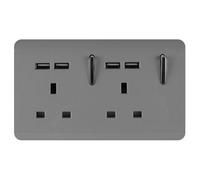 Trendiswitch Trendi Switch 2 Gang 4 Port Usb 2.1Ma Double Plug Socket Light Grey
