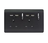 Trendiswitch Trendi Switch 2 Gang 4 Port Usb 2.1Ma Double Plug Socket Matt Black
